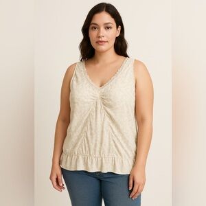 Old Navy Vintage Y2K Silk Floral Ruffle Blouse XXL Granola Girl Coastal Boho